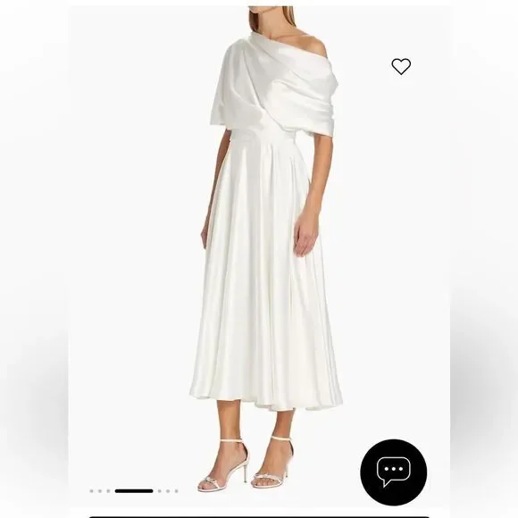 Amsale Draped Lustrous Satin One-Shoulder Midi-Dress In Color Ivory Size 6